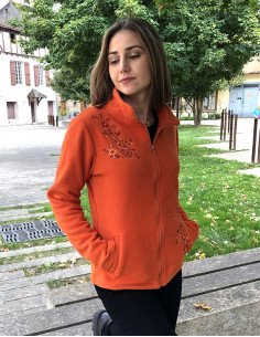 Veste maille polyester polaire à col broderie fleurs