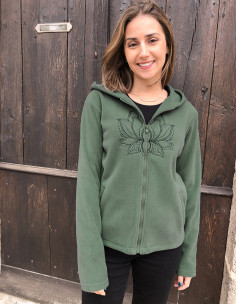 Knitted polar polyester jacket with hood and embroidery rosace