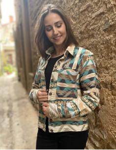 83% Cotton 17% Acrylic jacket with 2 pockets and geometric print