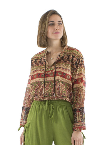 Chemisier voile coton manches imprimé Indie