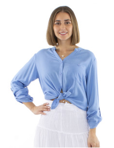 Plain buttoned long sleeves viscose blouse