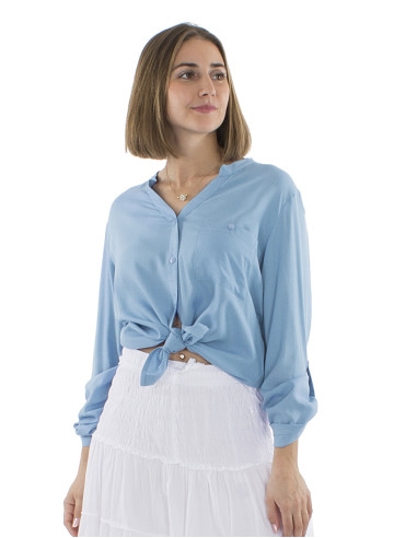 Plain buttoned long sleeves viscose blouse