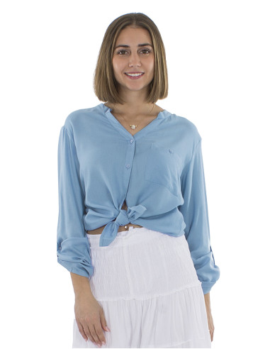 Plain buttoned long sleeves viscose blouse
