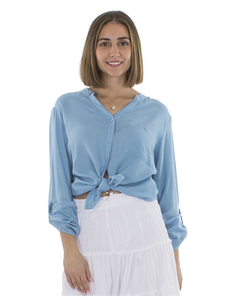 Plain buttoned long sleeves viscose blouse
