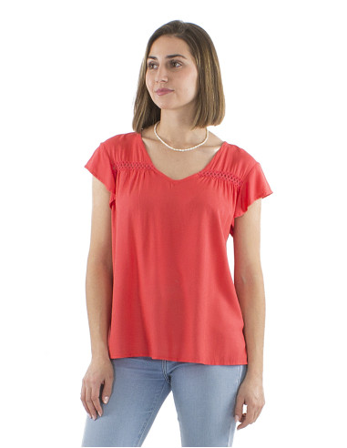Viscose plain sleeveless blouse with v-neck and buttons