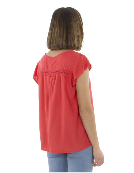 Viscose plain sleeveless blouse with v-neck and buttons