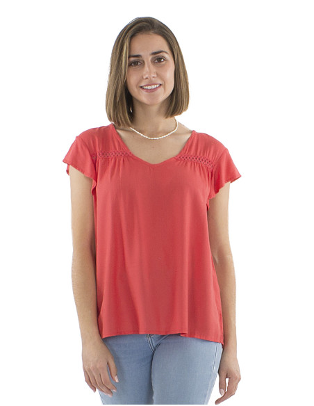 Viscose plain sleeveless blouse with v-neck and buttons
