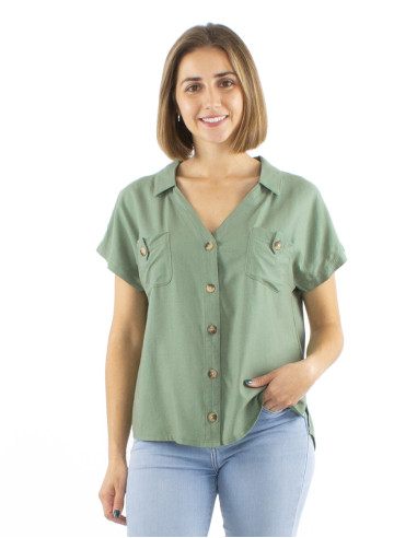 54% lin 46% viscose blouse with buttons and front pockets