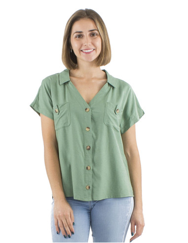 54% lin 46% viscose blouse with buttons and front pockets