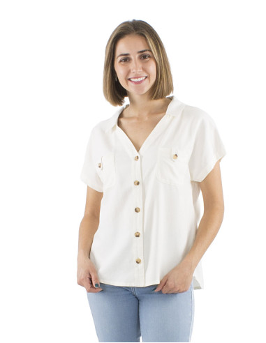 54% lin 46% viscose blouse with buttons and front pockets