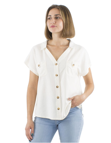 54% lin 46% viscose blouse with buttons and front pockets