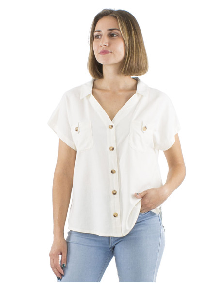 54% lin 46% viscose blouse with buttons and front pockets