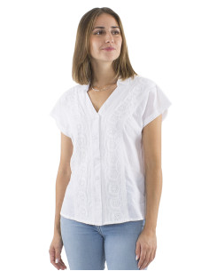 Chemisier coton blanc boutonné dentelle col 2