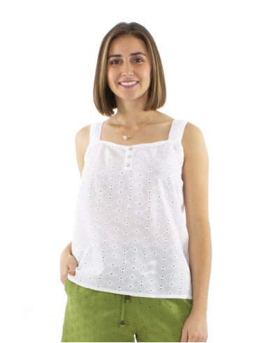Chemisier coton uni dentelle bretelles larges