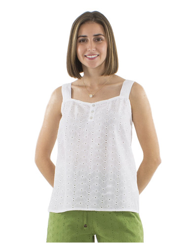Cotton plain blouse with lace and large straps