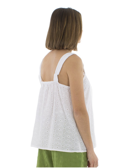 Cotton plain blouse with lace and large straps