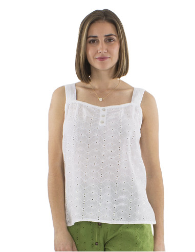 Cotton plain blouse with lace and large straps