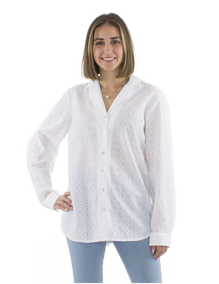 Cotton plain blouse with lace and long sleeves