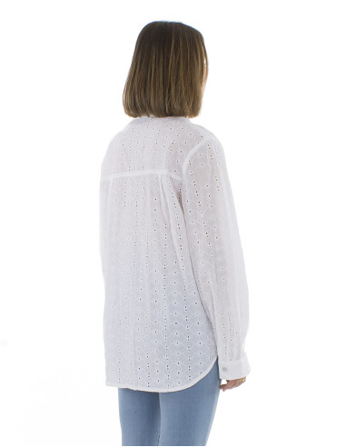 Cotton plain blouse with lace and long sleeves