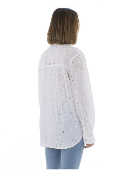 Cotton plain blouse with lace and long sleeves