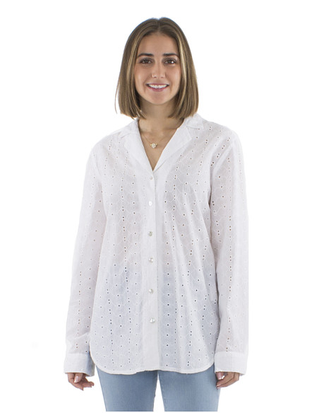 Cotton plain blouse with lace and long sleeves