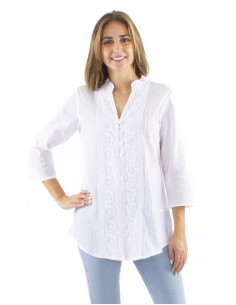 Cotton white embroidred blouse with 3/4 sleeves