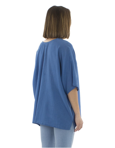 Chemisier coton mousse uni col en V motif