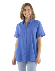 Foam cotton plain blouse with buttons and short sleeves
