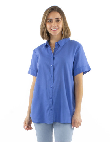 Chemisier coton mousse uni boutonné manches courtes
