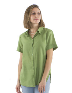 Foam cotton plain blouse with buttons and short sleeves 2