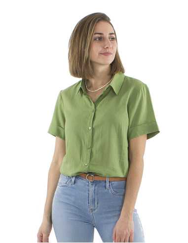Foam cotton plain blouse with buttons and short sleeves