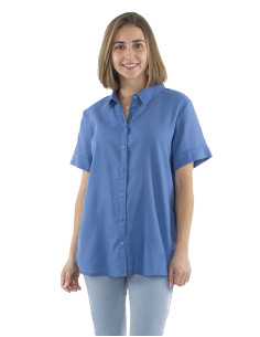 Chemisier coton mousse uni boutonné manches courtes 2