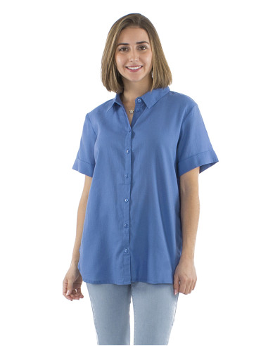 Foam cotton plain blouse with buttons and short sleeves