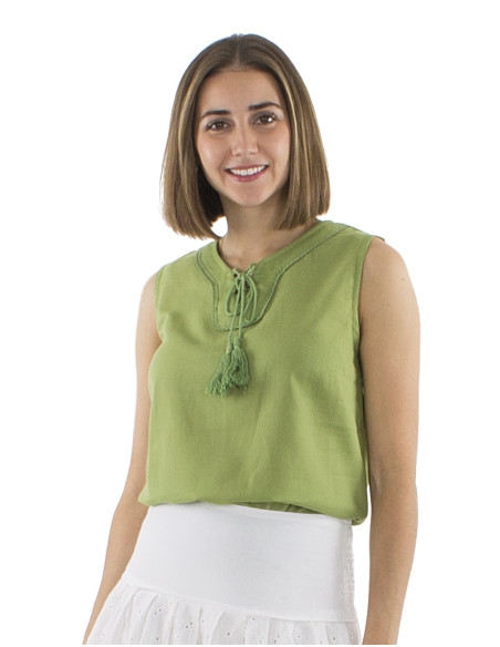 Foam cotton plain sleeveless blouse