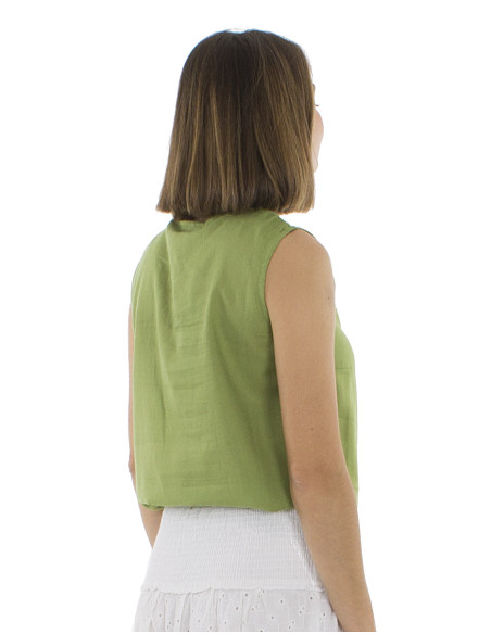 Foam cotton plain sleeveless blouse