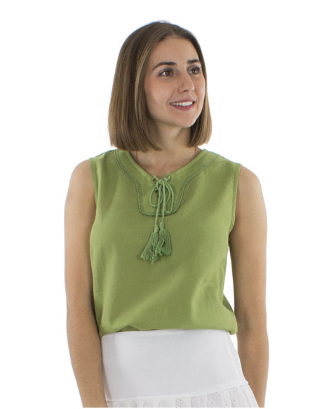 Foam cotton plain sleeveless blouse