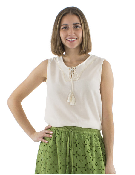Foam cotton plain sleeveless blouse