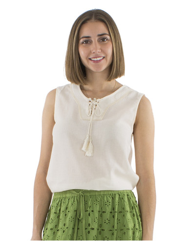 Foam cotton plain sleeveless blouse