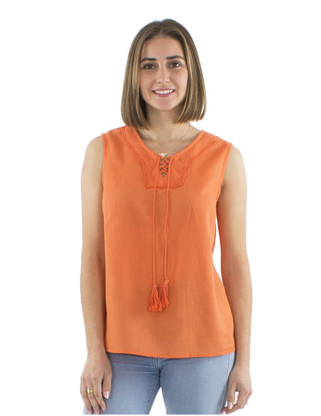 Foam cotton plain sleeveless blouse