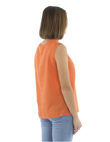 Foam cotton plain sleeveless blouse