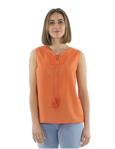 Foam cotton plain sleeveless blouse