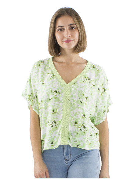 Chemisier viscose col V galon imprimé Bali24