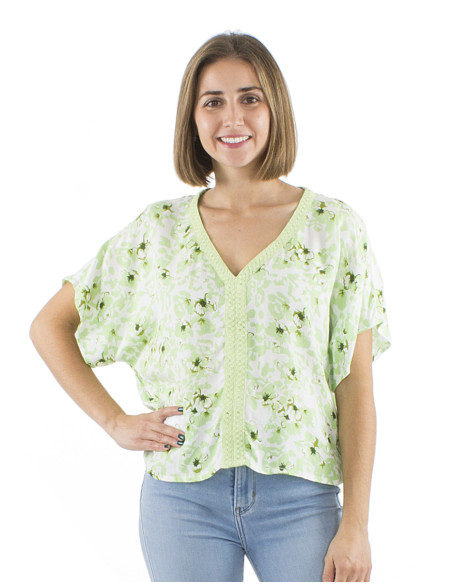 Chemisier viscose col V galon imprimé Bali24