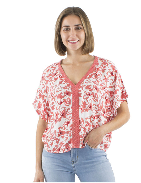 Chemisier viscose col V galon imprimé Bali24