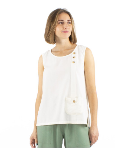 Top 54% lin 46% viscose débardeur 1 poche