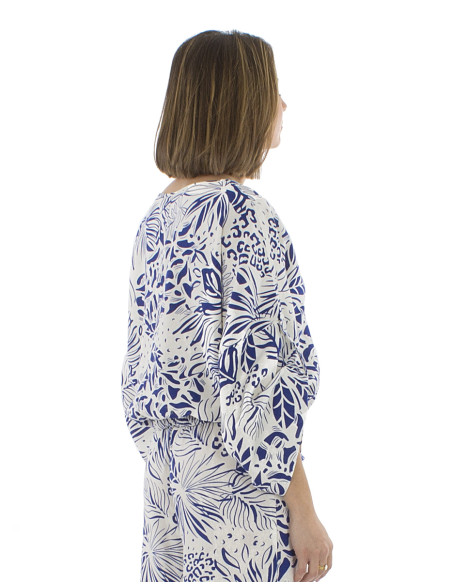 70% viscose 30% linen trim top with eslastic size and Nature print
