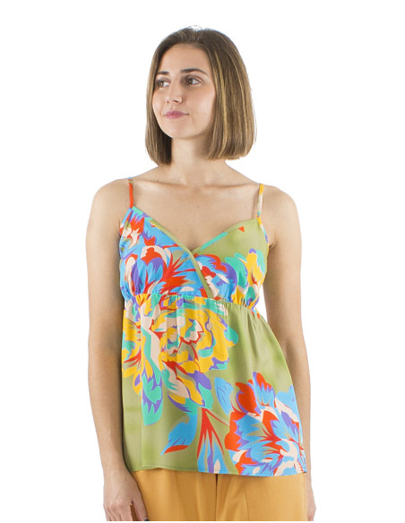 Viscose top with straps and Camelia print
