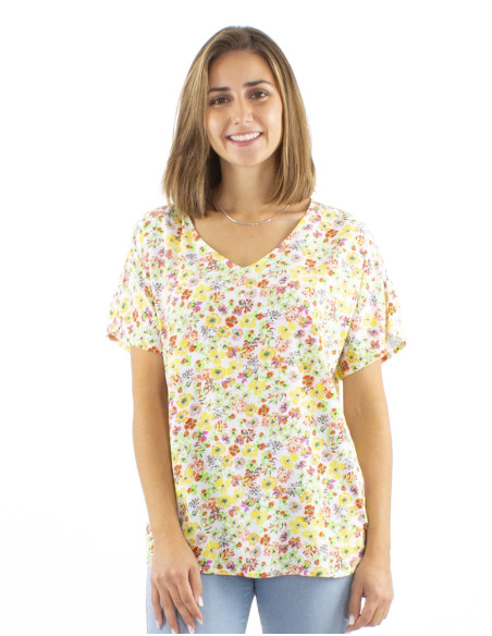 Top viscose col V imprimé Pretty