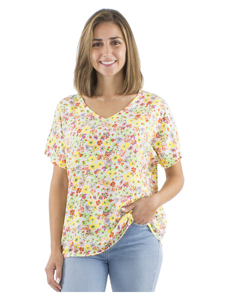 Top viscose col V imprimé Pretty
