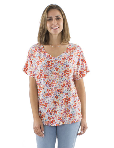 Top viscose col V imprimé Pretty